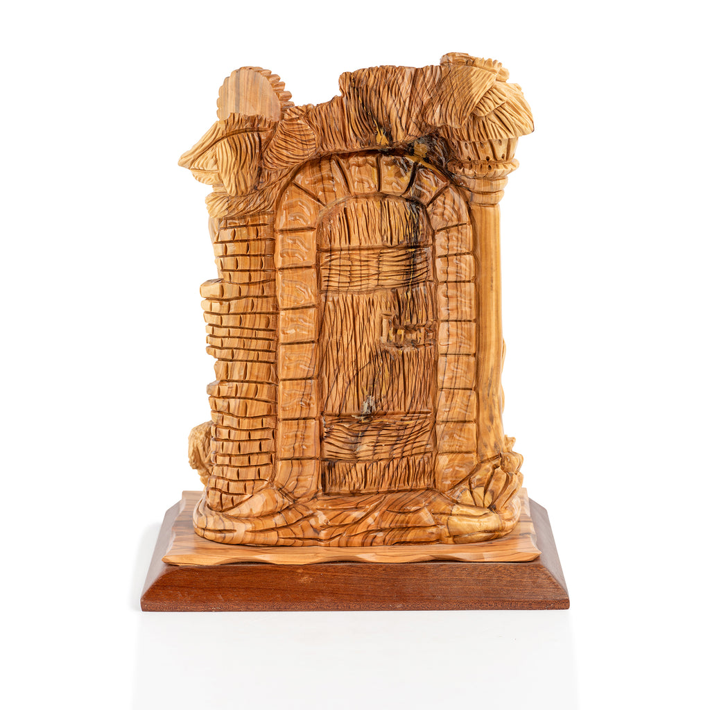 Handcrafted Olive Wood Jesus The Good Shepherd Sculpture – “I Am the Door” Christian Tabletop Statue from Bethlehem