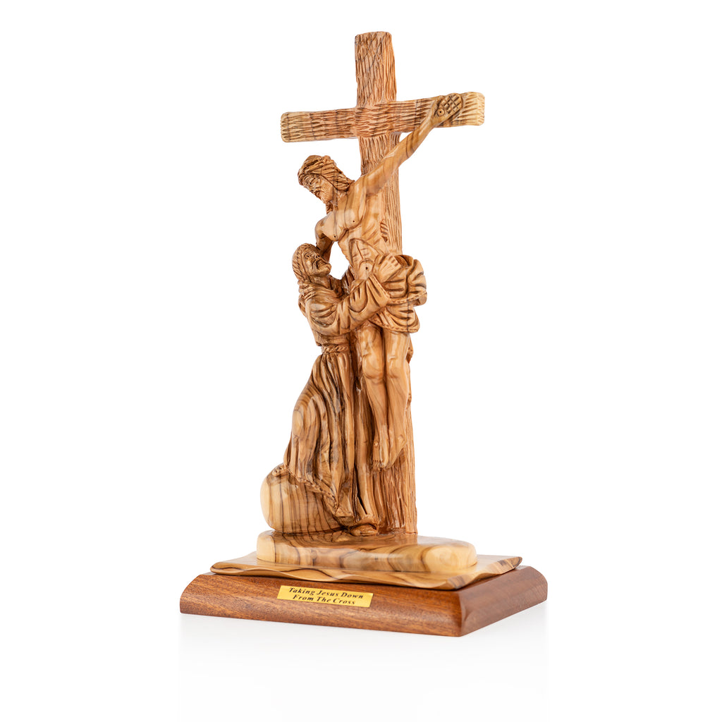 Handcrafted Olive Wood "Taking Jesus Down From The Cross" Sculpture – Christian Tabletop Statue from Bethlehem