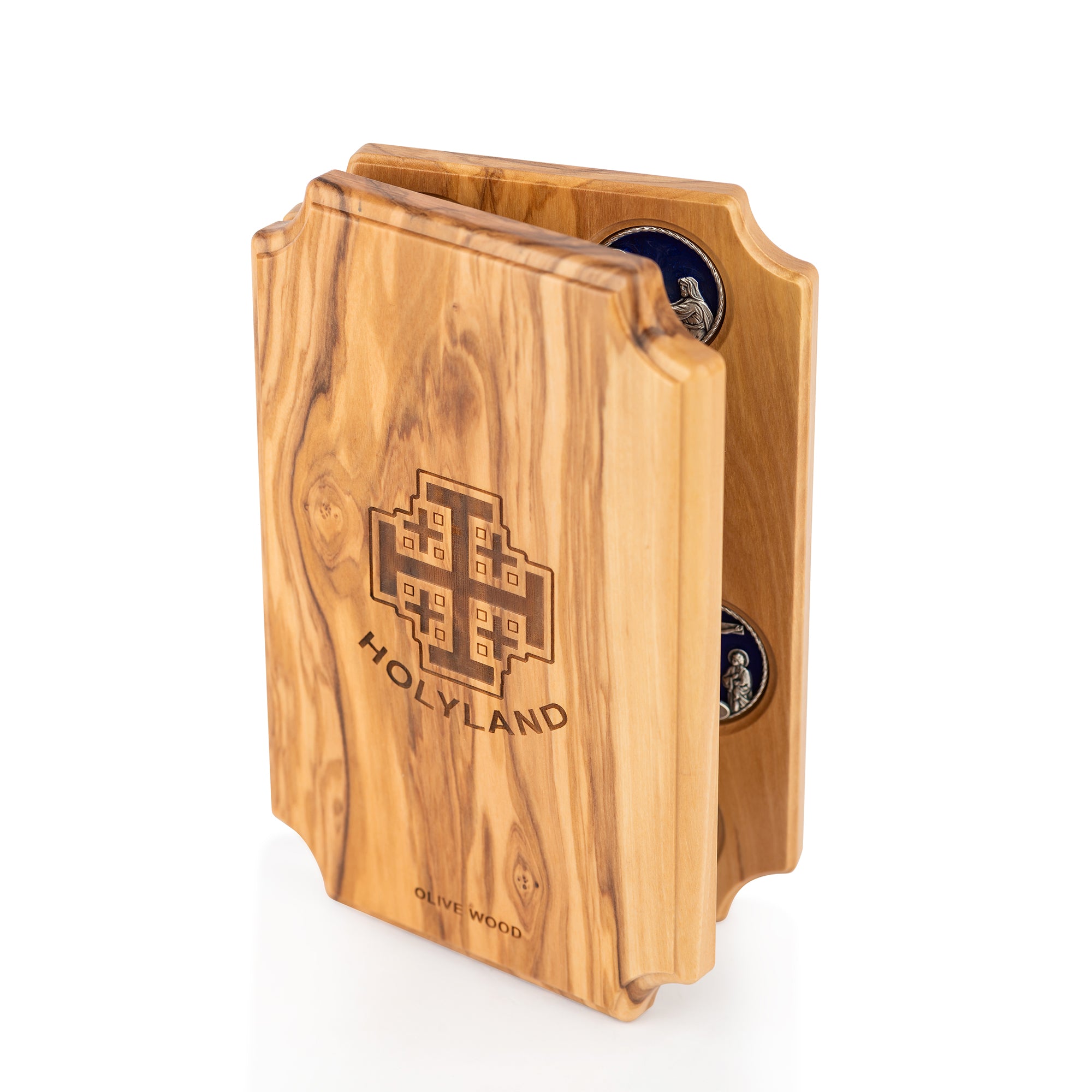Handcrafted Olive Wood Stations of the Cross Triptych – 14 Stations with Risen Christ Central Panel from Bethlehem