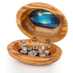 Handcrafted Olive Wood Nativity Keepsake Box – Silver Holy Family & Magi Star Scene from Bethlehem