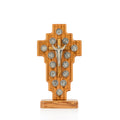 Handcrafted Olive Wood Stations of the Cross Crucifix – 14 Silver Medallions with Central Corpus from Bethlehem
