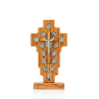 Handcrafted Olive Wood Stations of the Cross Crucifix – 14 Silver Medallions with Central Corpus from Bethlehem