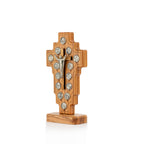 Handcrafted Olive Wood Stations of the Cross Crucifix – 14 Silver Medallions with Central Corpus from Bethlehem