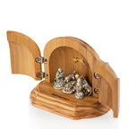 Handcrafted Olive Wood Folding Nativity Scene – Silver Holy Family Triptych from Bethlehem