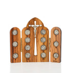 Handcrafted Olive Wood Stations of the Cross Crucifix – 14 Silver Medallions with Central Corpus from Bethlehem