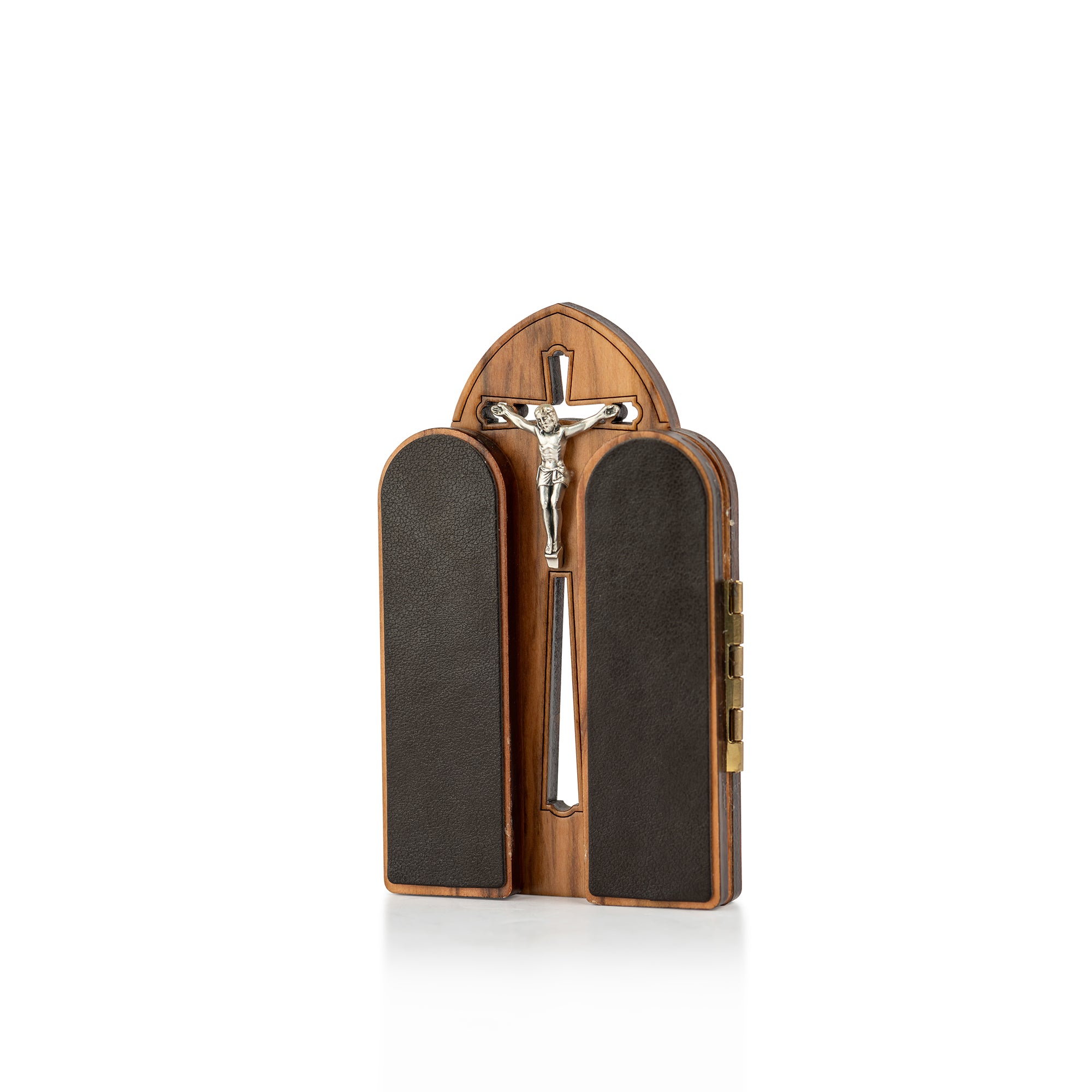 Handcrafted Olive Wood Stations of the Cross Crucifix – 14 Silver Medallions with Central Corpus from Bethlehem