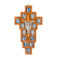 Handcrafted Olive Wood Stations of the Cross Crucifix – 14 Silver Medallions with Central Corpus from Bethlehem
