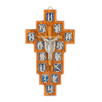 Handcrafted Olive Wood Stations of the Cross Crucifix – 14 Silver Medallions with Central Corpus from Bethlehem