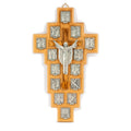 Handcrafted Olive Wood Stations of the Cross Crucifix – 14 Silver Medallions with Central Corpus from Bethlehem