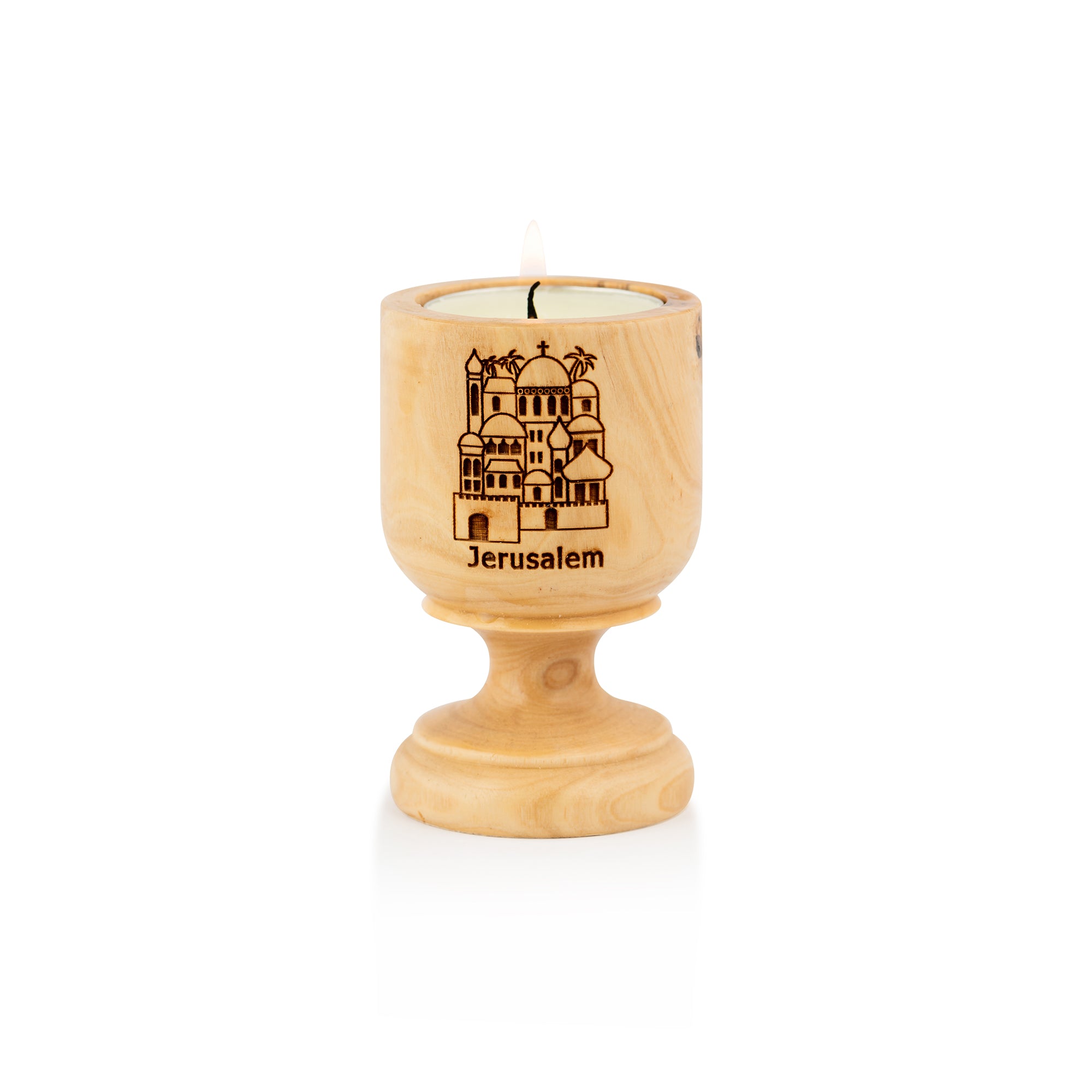 Handcrafted Olive Wood Shalom Candle Holder with Dove – Peace Tea Light Goblet from the Holy Land