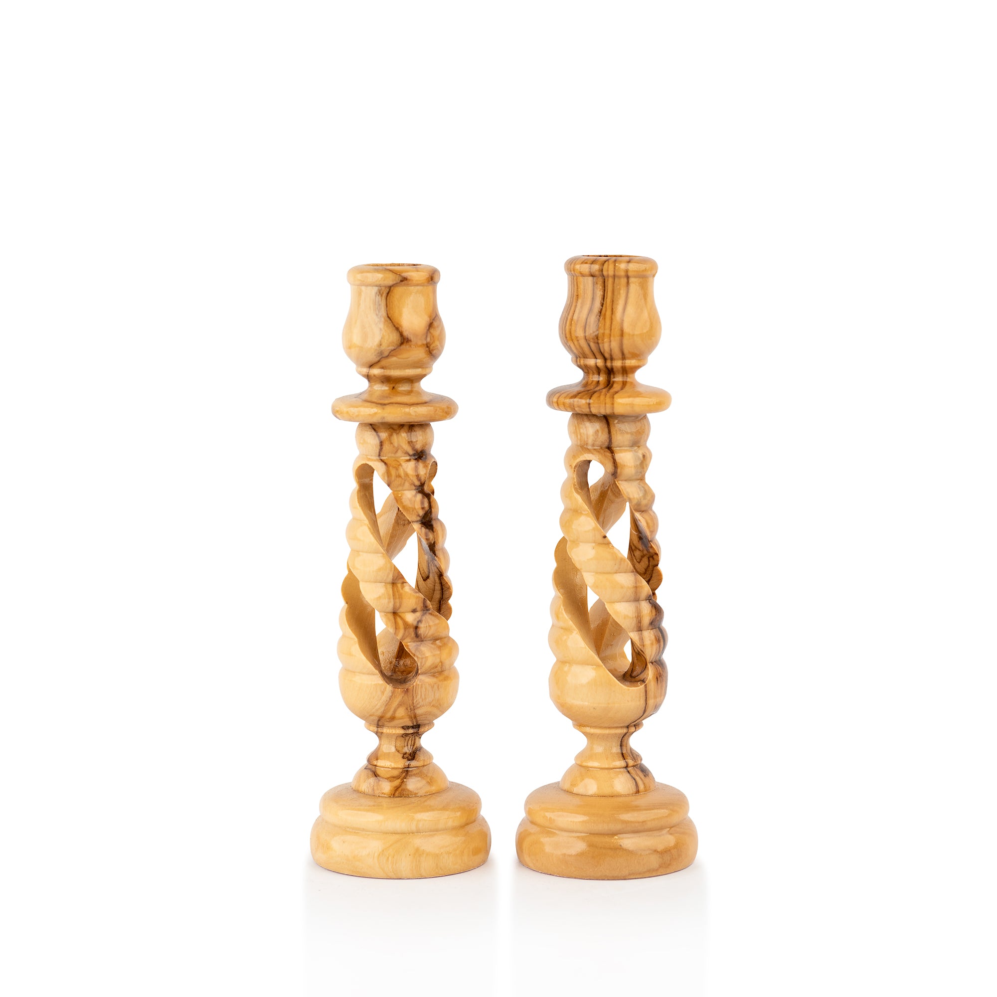 Olive Wood Spiral Candlesticks From The Holy Land