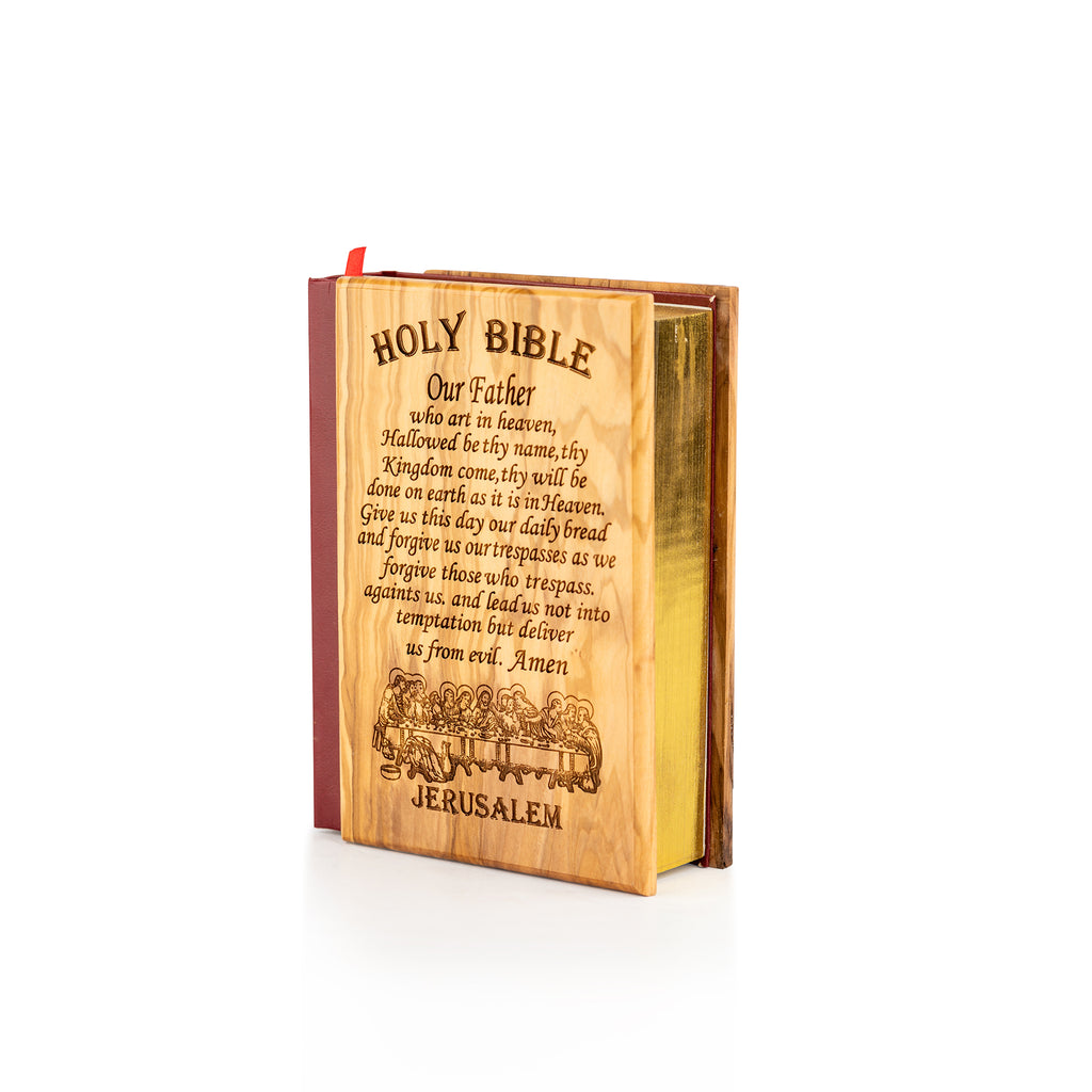 Handcrafted Olive Wood Bible Cover with Holy Oil, Incense & Water – Jerusalem Catholic Devotional Set