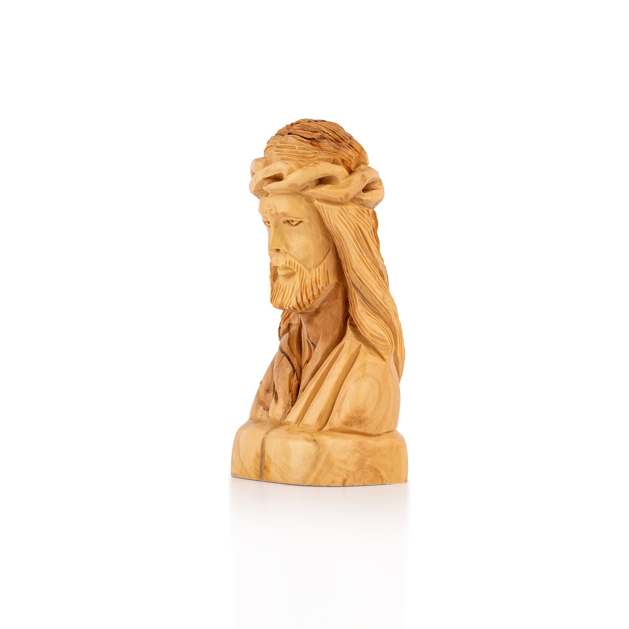 Handcrafted Olive Wood Bust of Jesus with Crown of Thorns – Sacred Christian Sculpture from Bethlehem