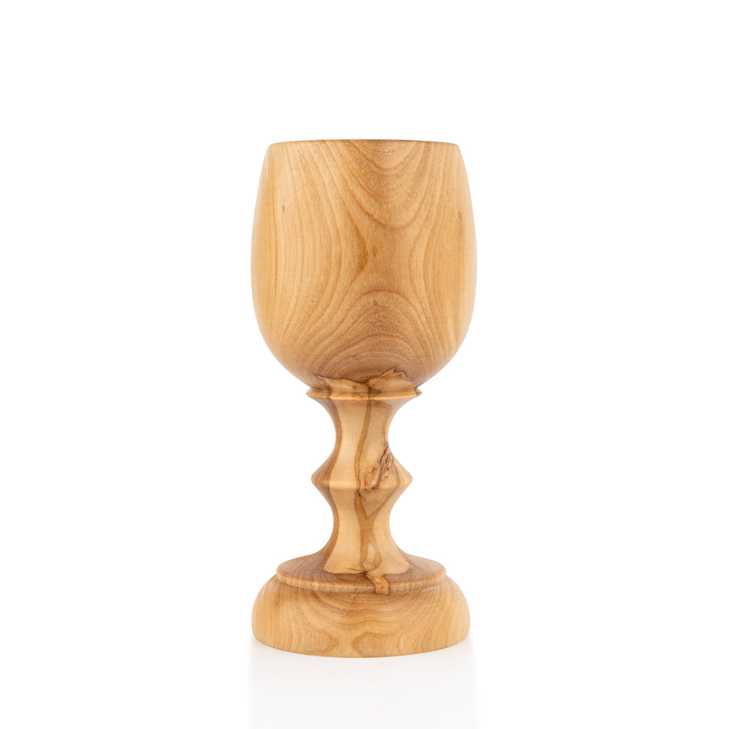 Handcrafted Olive Wood Jerusalem Goblet – Engraved Holy City Chalice from Bethlehem