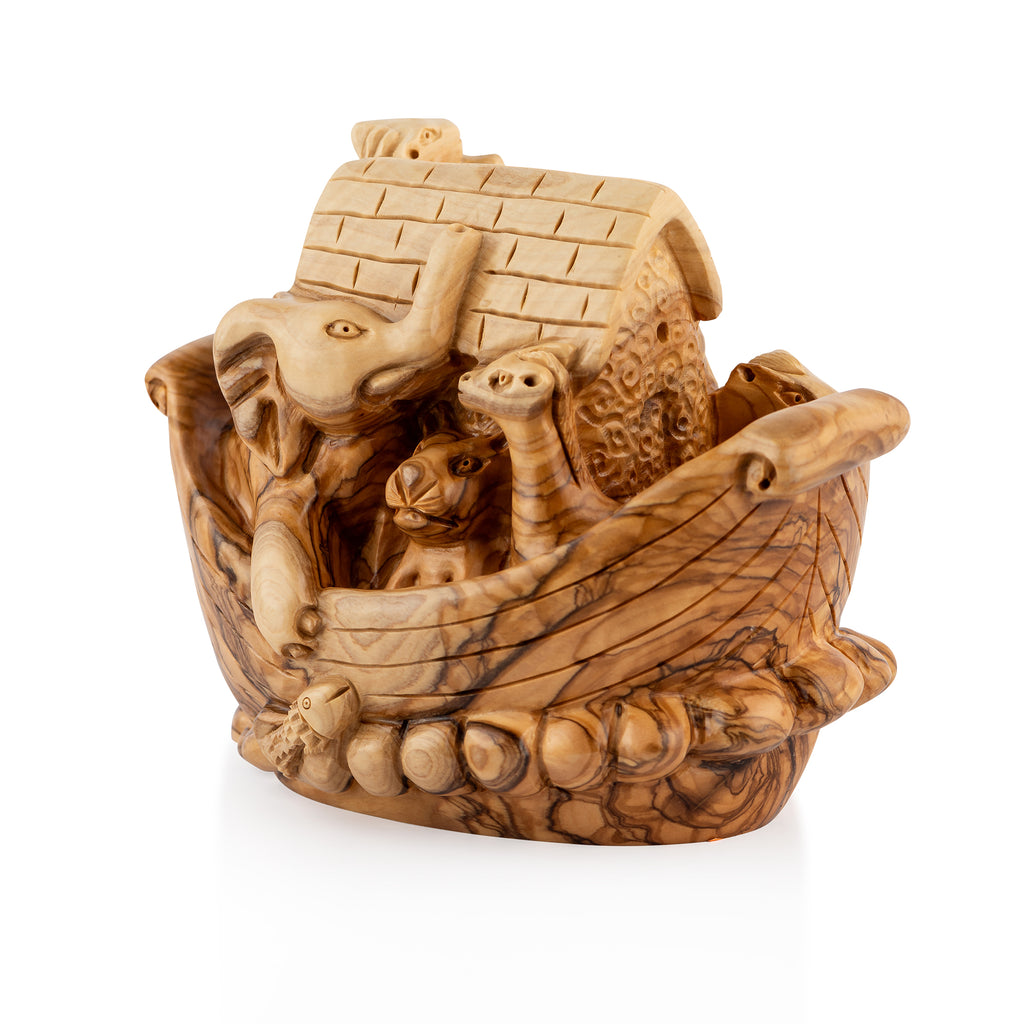 Handcrafted Olive Wood Noah’s Ark Sculpture – Detailed Animals of the Flood from the Holy Land