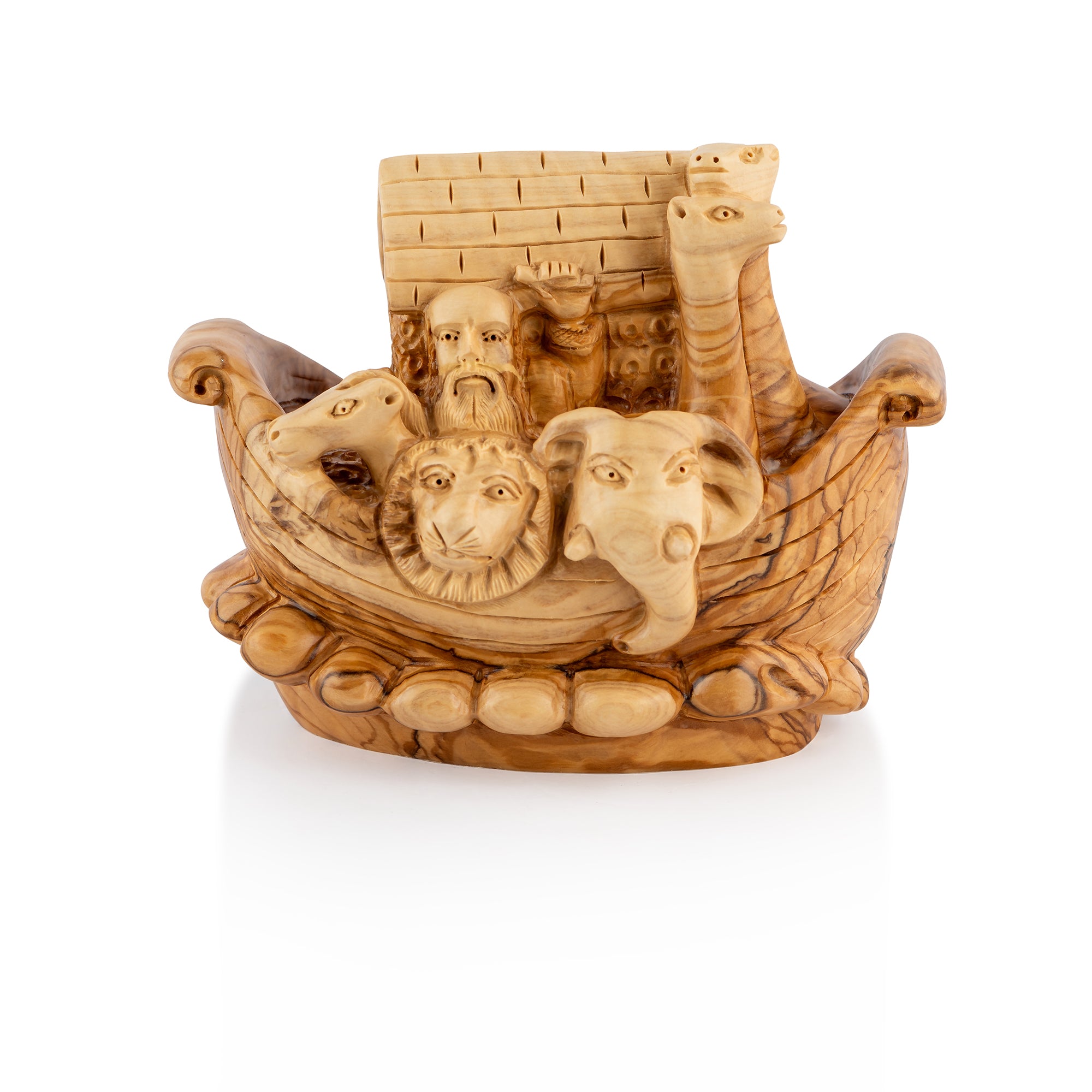 Handcrafted Olive Wood Noah’s Ark Sculpture – Detailed Animals of the Flood from the Holy Land