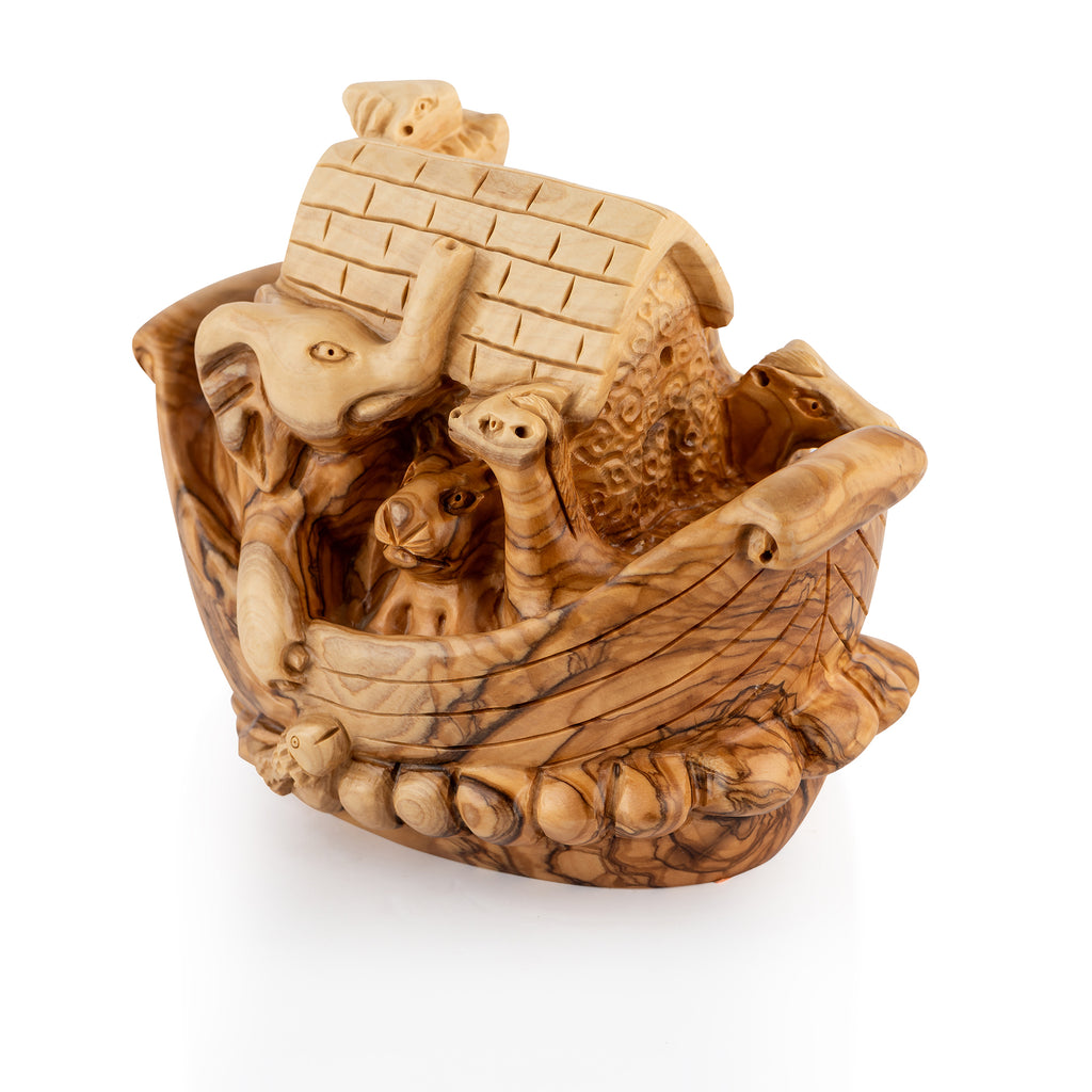 Handcrafted Olive Wood Noah’s Ark Sculpture – Detailed Animals of the Flood from the Holy Land