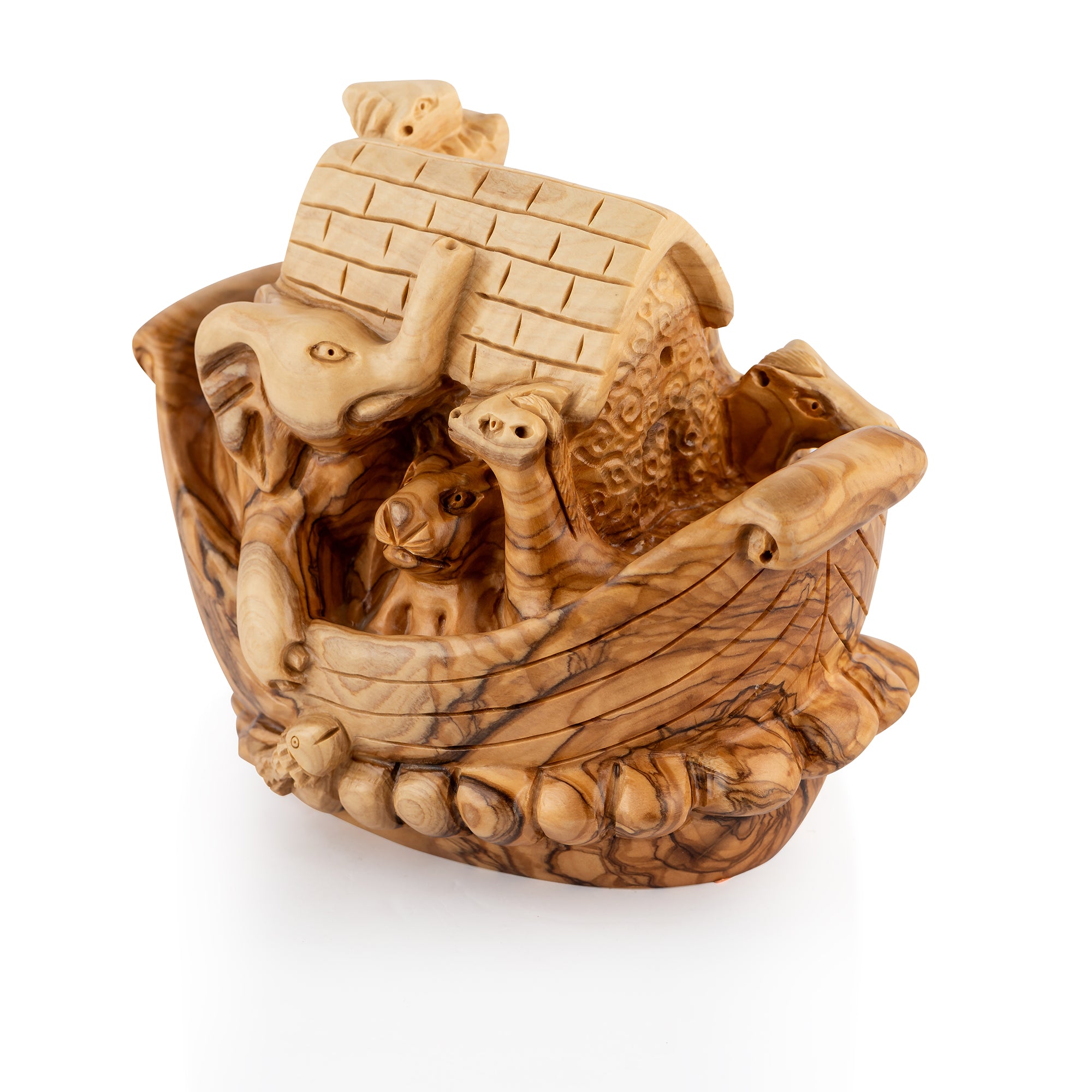 Handcrafted Olive Wood Noah’s Ark Sculpture – Detailed Animals of the Flood from the Holy Land
