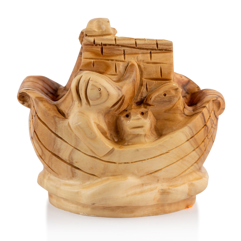 Handcrafted Olive Wood Noah’s Ark Sculpture – Detailed Animals of the Flood from the Holy Land