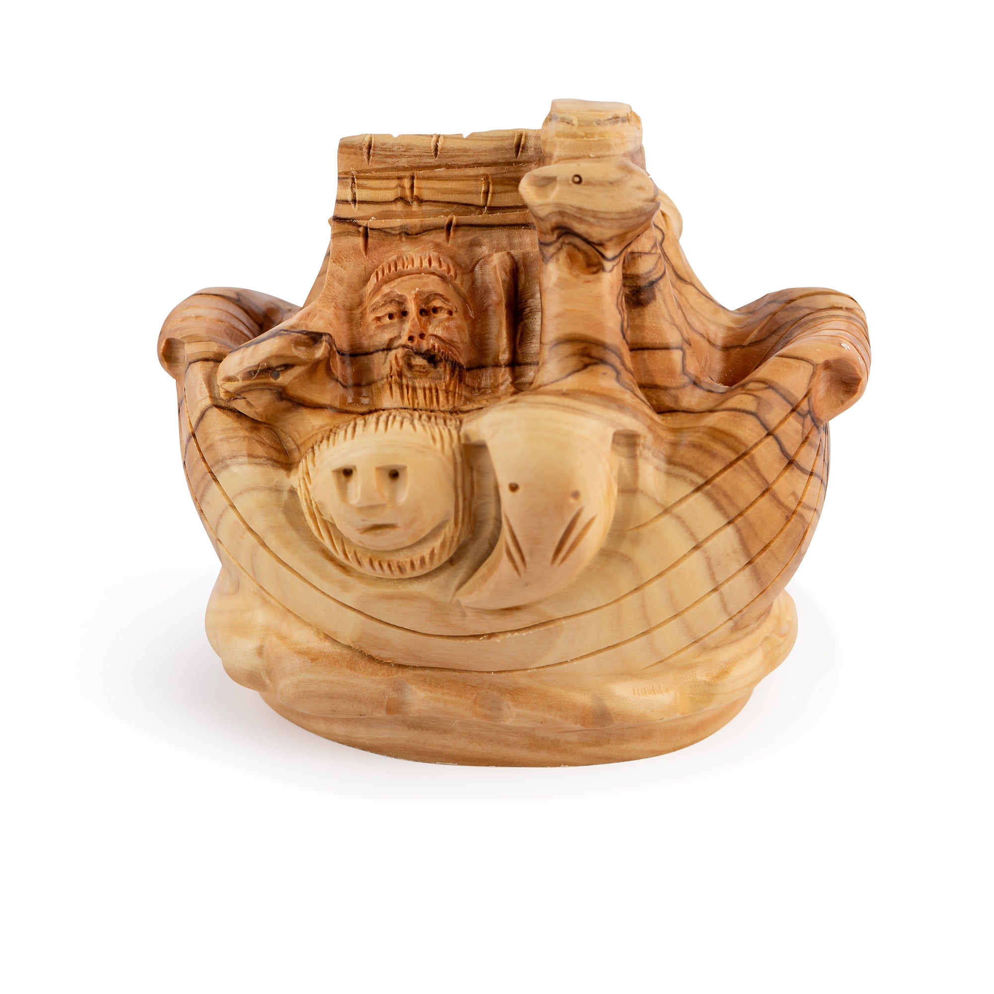 Handcrafted Olive Wood Noah’s Ark Sculpture – Detailed Animals of the Flood from the Holy Land