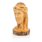 Handcrafted Olive Wood Bust of Jesus with Crown of Thorns – Sacred Christian Sculpture from Bethlehem