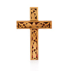 Handcrafted Olive Wood Ornate Carved Cross – Intricate Leaf & Floral Design from Bethlehem