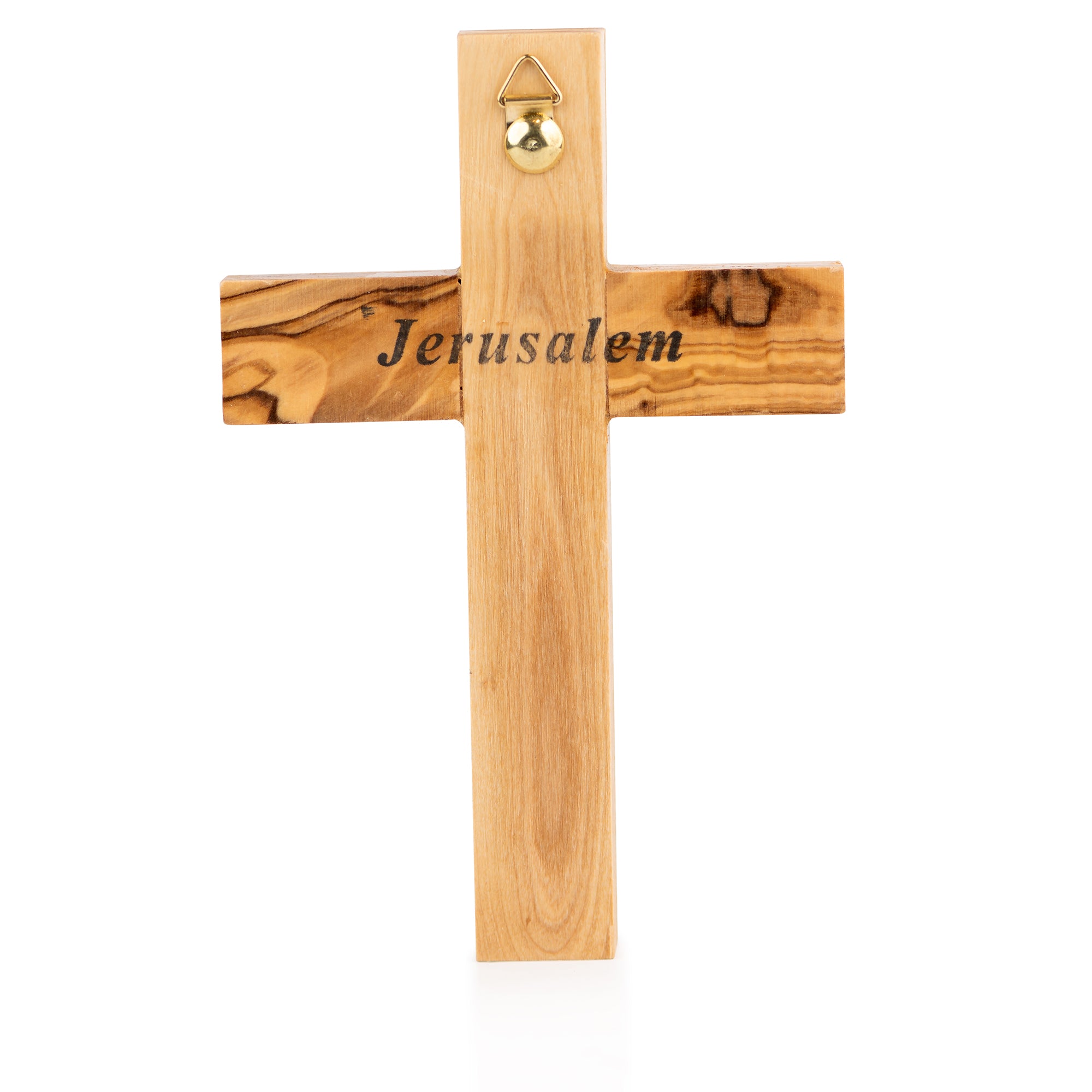 Handcrafted Olive Wood Jerusalem Cross with Bell – Hanging Christian Wall Cross from Bethlehem