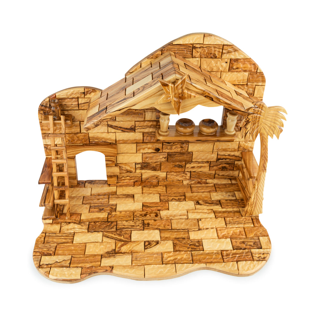 Large Olive Wood Nativity Stable | Hand Carved Bethlehem Manger Scene | Holy Land Christian Gift