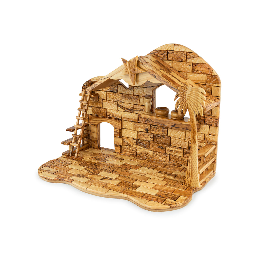 Large Olive Wood Nativity Stable | Hand Carved Bethlehem Manger Scene | Holy Land Christian Gift