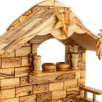 Large Olive Wood Nativity Stable | Hand Carved Bethlehem Manger Scene | Holy Land Christian Gift
