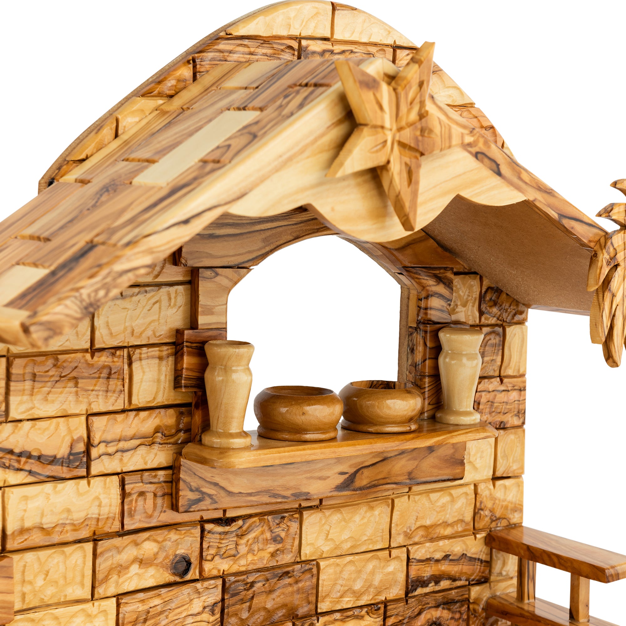Large Olive Wood Nativity Stable | Hand Carved Bethlehem Manger Scene | Holy Land Christian Gift