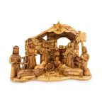 Large Olive Wood Nativity Scene with Stable | Hand Carved Holy Family & Full Set | Holy Land Christian Gift