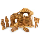 Large Olive Wood Nativity Scene with Stable | Hand Carved Holy Family & Full Set | Holy Land Christian Gift