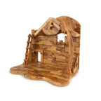 Olive Wood Nativity Stable with Palm Tree & Star | Hand Carved Bethlehem Manger | Holy Land Christian Gift