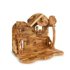Olive Wood Nativity Stable with Palm Tree & Star | Hand Carved Bethlehem Manger | Holy Land Christian Gift