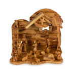 Olive Wood Nativity Stable with Palm Tree & Star | Hand Carved Bethlehem Manger | Holy Land Christian Gift
