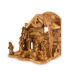 Olive Wood Nativity Stable with Palm Tree & Star | Hand Carved Bethlehem Manger | Holy Land Christian Gift