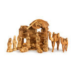 Deluxe Olive Wood Nativity Scene with Stable & Figures | Hand Carved Holy Family & Magi | Holy Land Christian Gift
