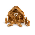 Olive Wood Nativity Scene with Stepped Stable & Palm Tree | Hand Carved Holy Family & Shepherds | Holy Land Christian Gift