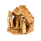 Olive Wood Nativity Scene with Camels & Stepped Stable | Hand Carved Holy Family & Magi | Holy Land Christian Gift
