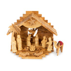Olive Wood Nativity Scene with Camels & Stepped Stable | Hand Carved Holy Family & Magi | Holy Land Christian Gift