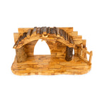 Olive Wood Nativity Scene with Arched Stable | Hand Carved Holy Family, Magi & Camel | Holy Land Christian Gift