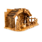Olive Wood Nativity Scene with Arched Stable | Hand Carved Holy Family, Magi & Camel | Holy Land Christian Gift