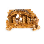 Olive Wood Nativity Scene with Arched Stable | Hand Carved Holy Family, Magi & Camel | Holy Land Christian Gift