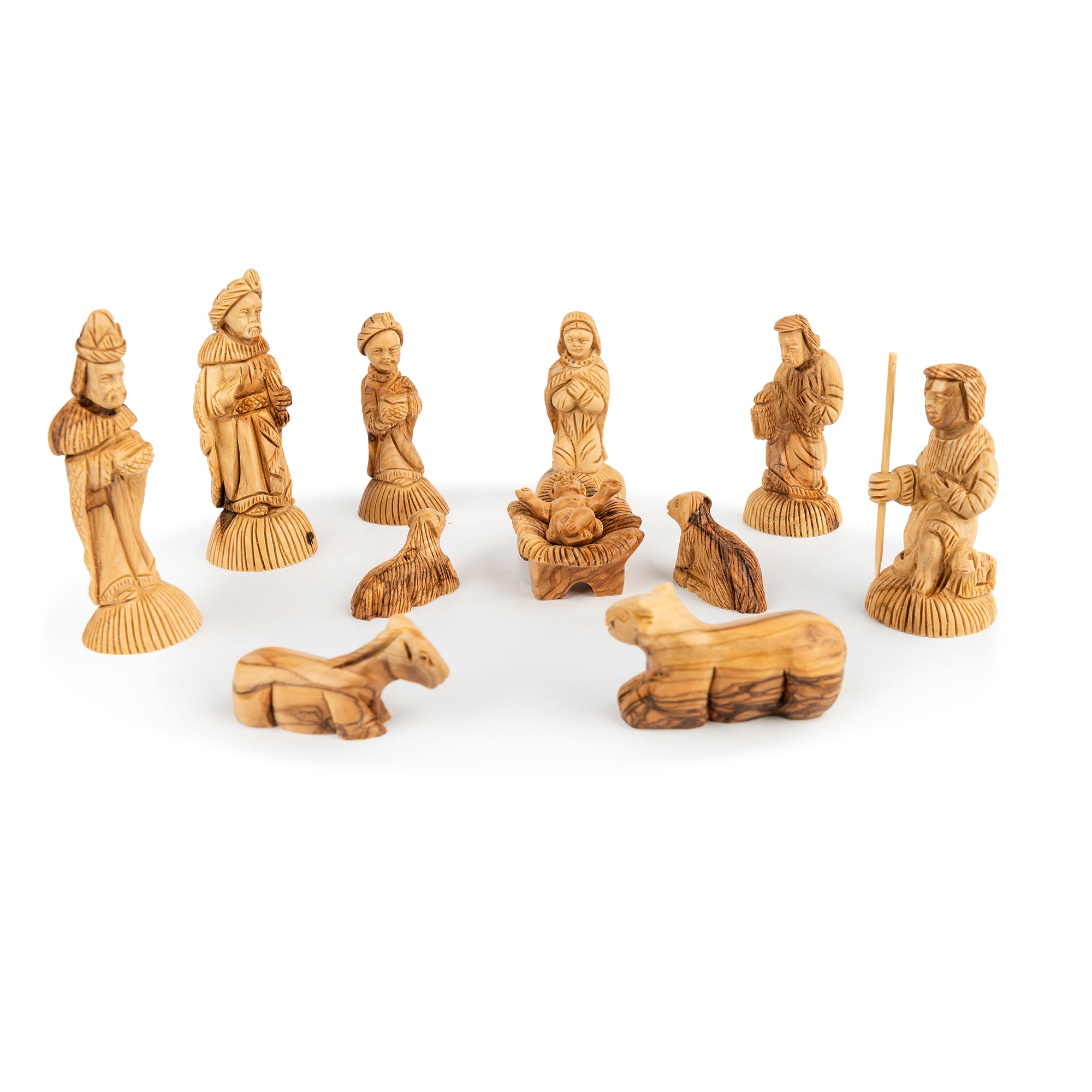 Rustic Olive Wood Nativity Scene with Large Detailed Stable | Hand Carved Holy Family & Shepherds | Holy Land Christian Gift