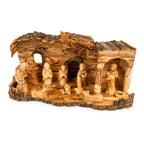Large Rustic Olive Wood Nativity Scene | Hand Carved Holy Family & Detailed Stable | Holy Land Christian Gift