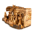 Large Rustic Olive Wood Nativity Scene | Hand Carved Holy Family & Detailed Stable | Holy Land Christian Gift