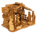 Olive Wood Nativity Scene with Palm Tree & Star | Hand Carved Holy Family & Stable | Holy Land Christian Gift