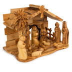 Olive Wood Nativity Scene with Palm Tree & Star | Hand Carved Holy Family & Stable | Holy Land Christian Gift