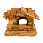 Olive Wood Nativity Scene with Palm Tree & Star | Hand Carved Holy Family & Stable | Holy Land Christian Gift